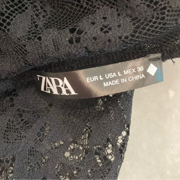 ZARA Floral Eyelash Black Lace Open Back Mock Neck Bodysuit - Picture 11 of 15